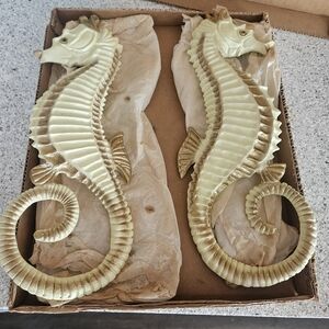 MCM Vintage Gold Seahorse Ceramic Wall Art